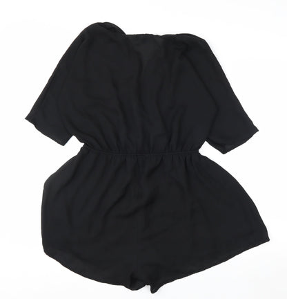 PrettyLittleThing Women Black Size 12 Short Sleeve Wrap Playsuit