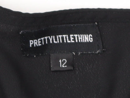 PrettyLittleThing Women Black Size 12 Short Sleeve Wrap Playsuit