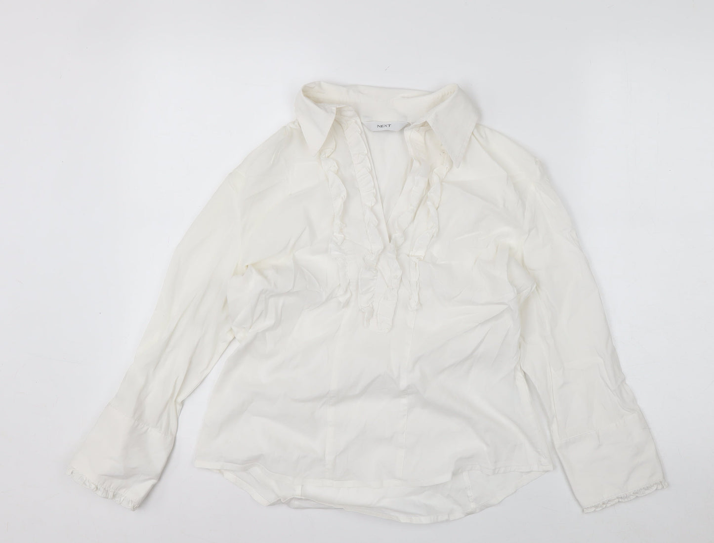 Next Women’s White Ruffle Collared Long Sleeve Blouse Size 14