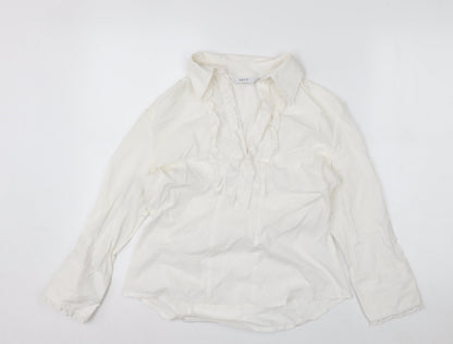 Next Women’s White Ruffle Collared Long Sleeve Blouse Size 14