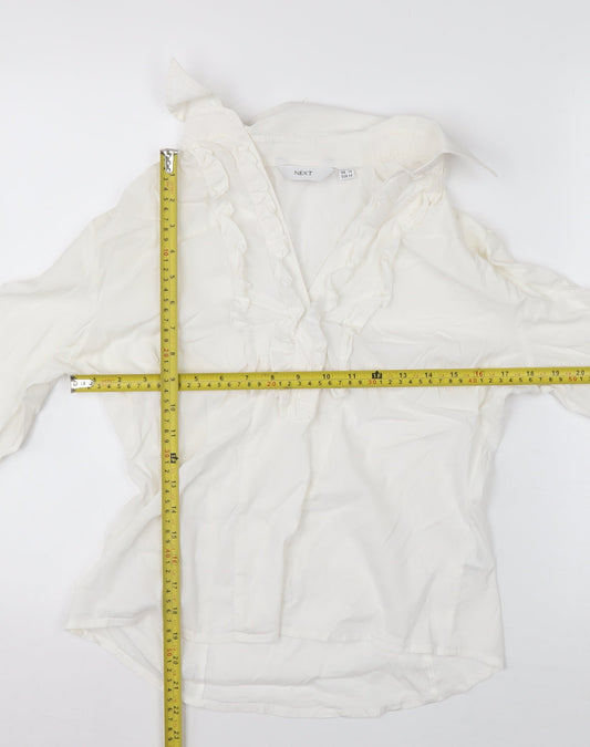 Next Women’s White Ruffle Collared Long Sleeve Blouse Size 14