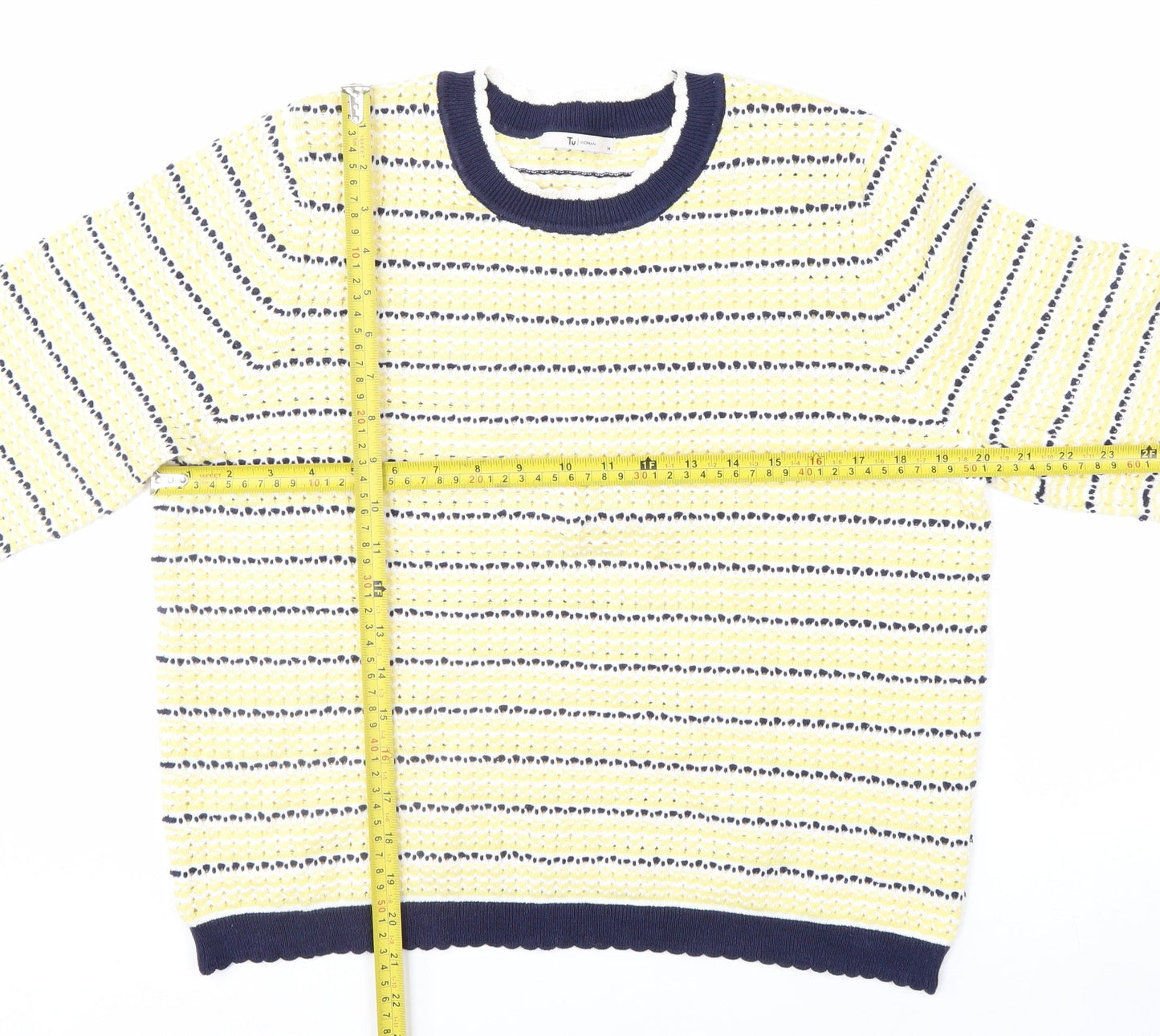 Tu Women Multicoloured Striped Crew Neck Cotton Jumper Size 14