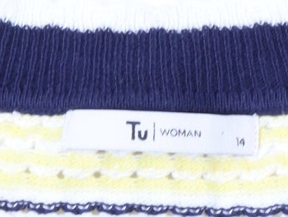 Tu Women Multicoloured Striped Crew Neck Cotton Jumper Size 14