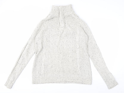 Boston Crew Men's Beige Cable-Knit High Neck Pullover Jumper Size M