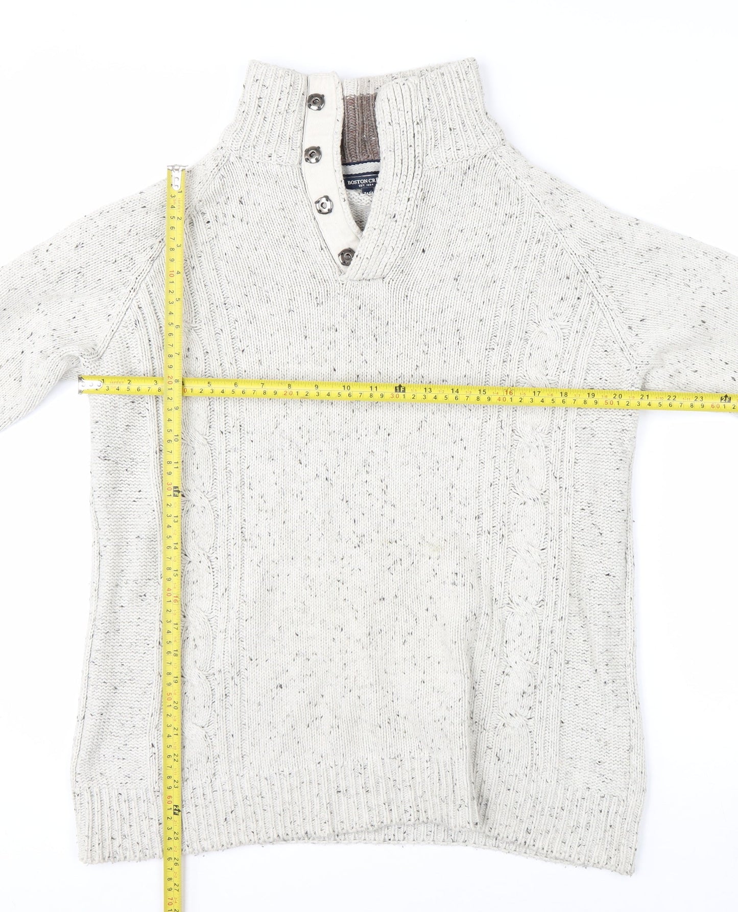 Boston Crew Men's Beige Cable-Knit High Neck Pullover Jumper Size M
