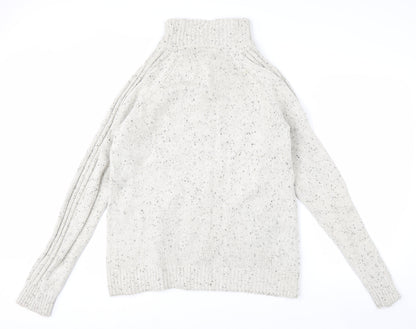 Boston Crew Men's Beige Cable-Knit High Neck Pullover Jumper Size M