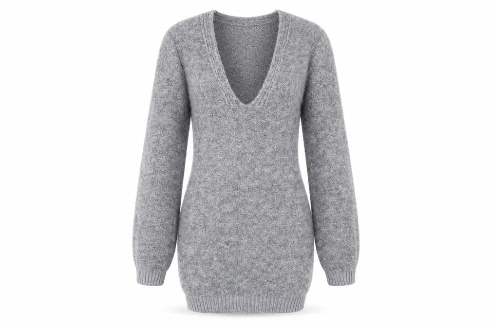 Pretty Little Thing Women's Grey V-Neck Chunky Knit Jumper Size S