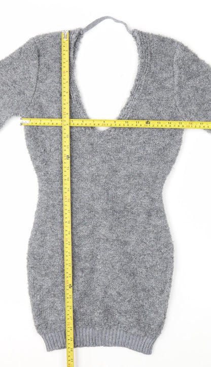 Pretty Little Thing Women's Grey V-Neck Chunky Knit Jumper Size S