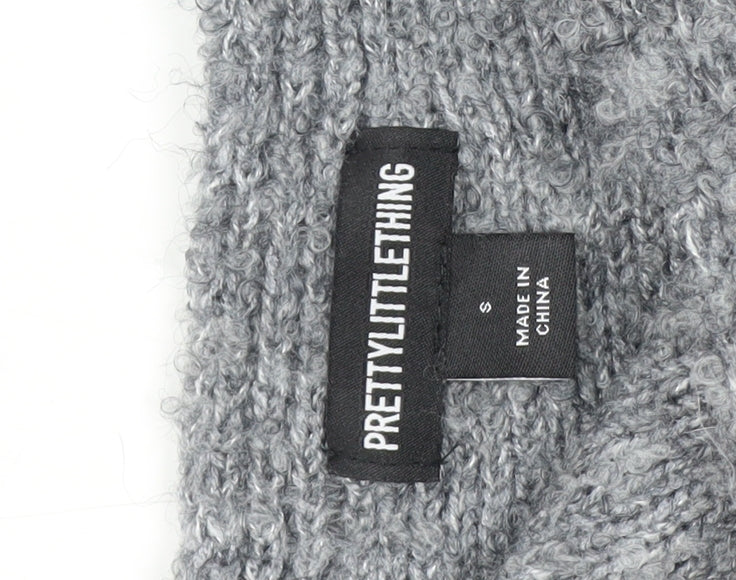Pretty Little Thing Women's Grey V-Neck Chunky Knit Jumper Size S