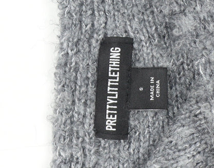 Pretty Little Thing Women's Grey V-Neck Chunky Knit Jumper Size S