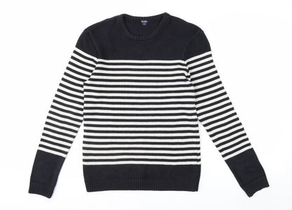 KIABI Women's Black Striped Crew Neck Knit Jumper Size S