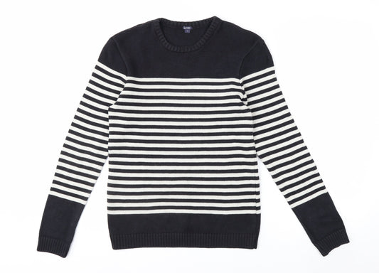 KIABI Women's Black Striped Crew Neck Knit Jumper Size S