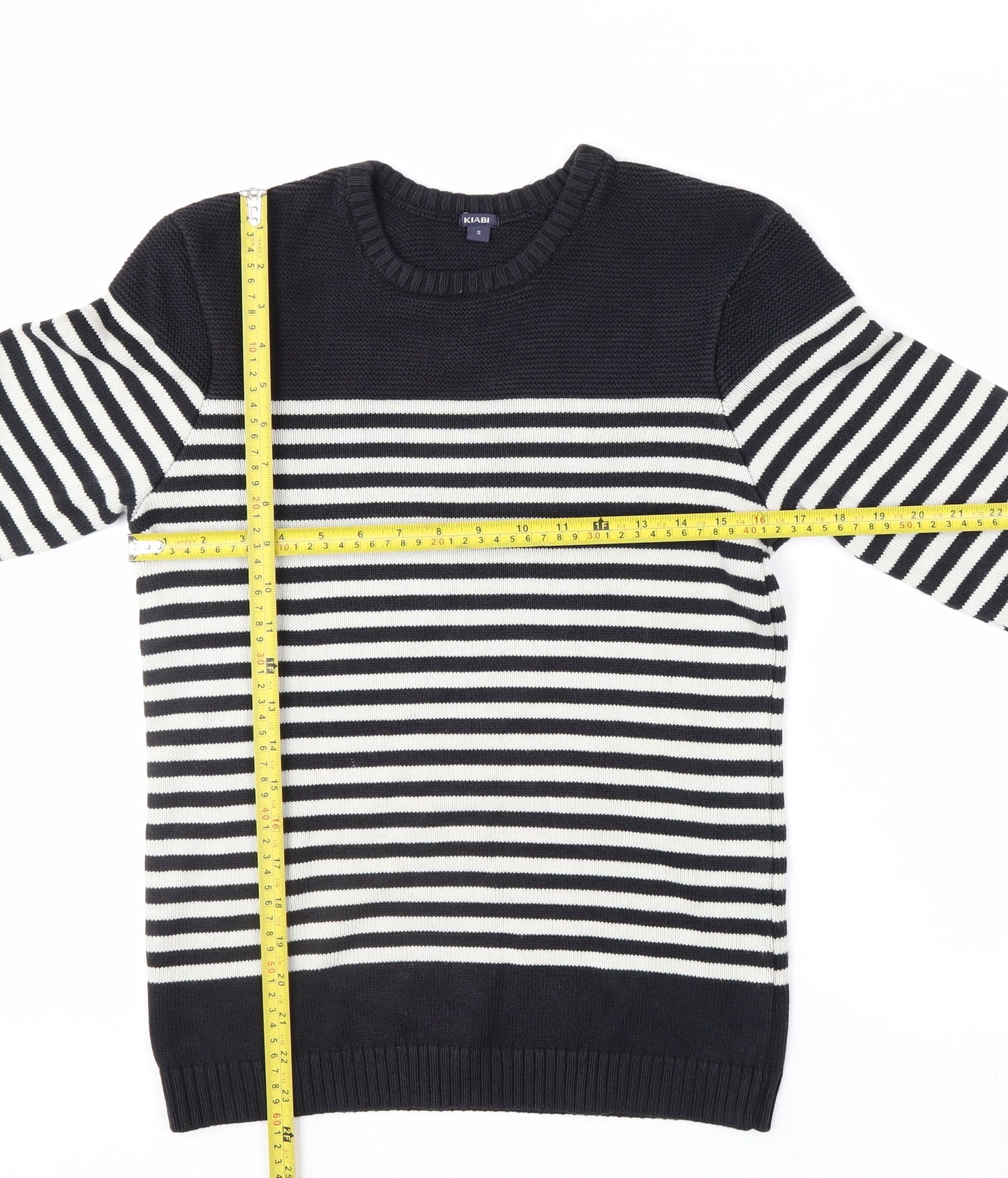 KIABI Women's Black Striped Crew Neck Knit Jumper Size S