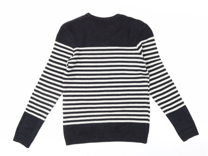 KIABI Women's Black Striped Crew Neck Knit Jumper Size S