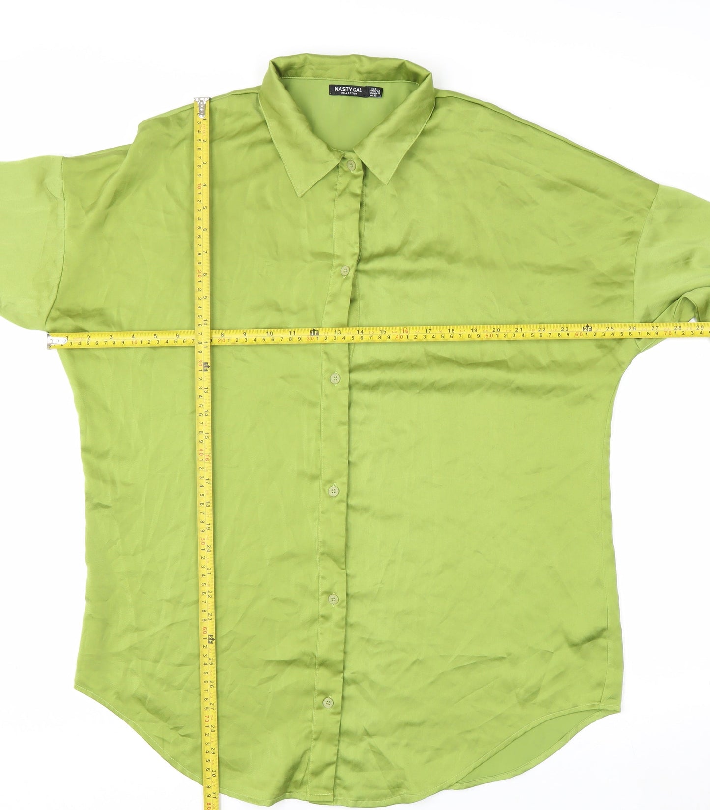 Nasty Gal Women's Green Long Sleeve Button-Up Satin Shirt Size 12