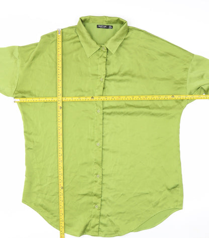 Nasty Gal Women's Green Long Sleeve Button-Up Satin Shirt Size 12