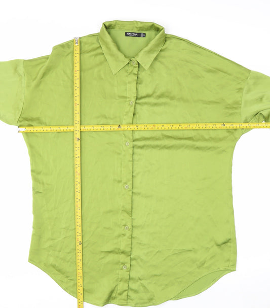 Nasty Gal Women's Green Long Sleeve Button-Up Satin Shirt Size 12