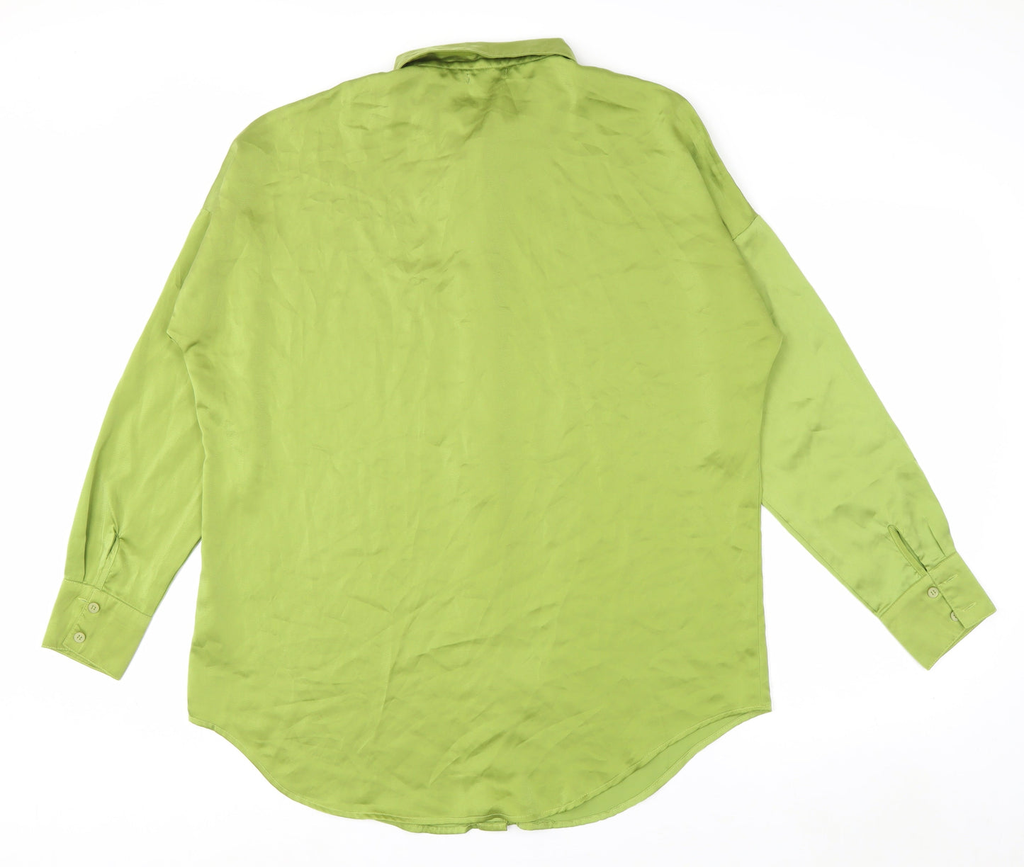 Nasty Gal Women's Green Long Sleeve Button-Up Satin Shirt Size 12