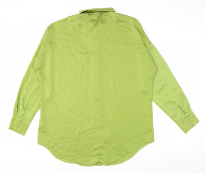 Nasty Gal Women's Green Long Sleeve Button-Up Satin Shirt Size 12