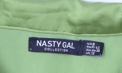 Nasty Gal Women's Green Long Sleeve Button-Up Satin Shirt Size 12