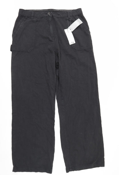 George Women's Black Cargo Trousers Size 16 Long Length Cotton Twill