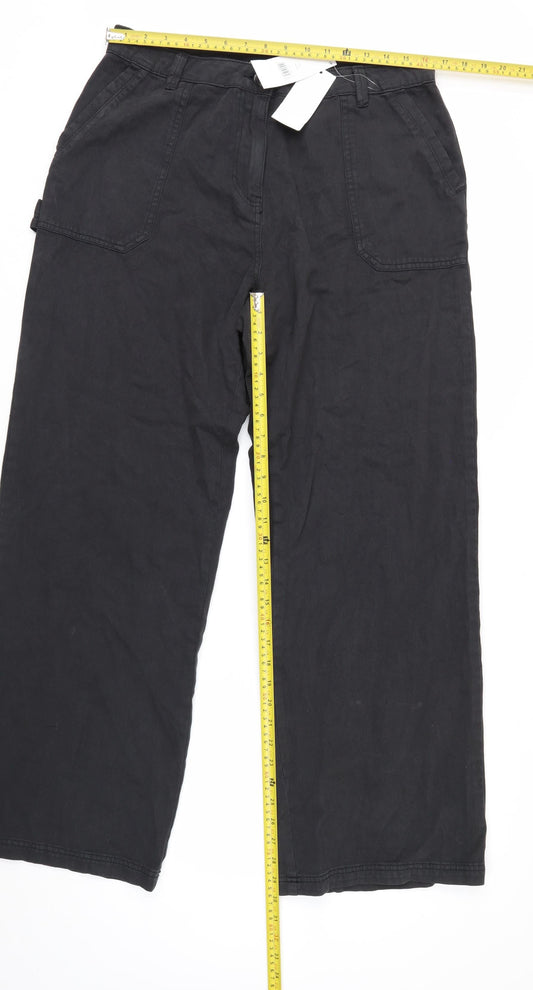 George Women's Black Cargo Trousers Size 16 Long Length Cotton Twill