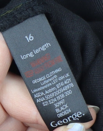George Women's Black Cargo Trousers Size 16 Long Length Cotton Twill
