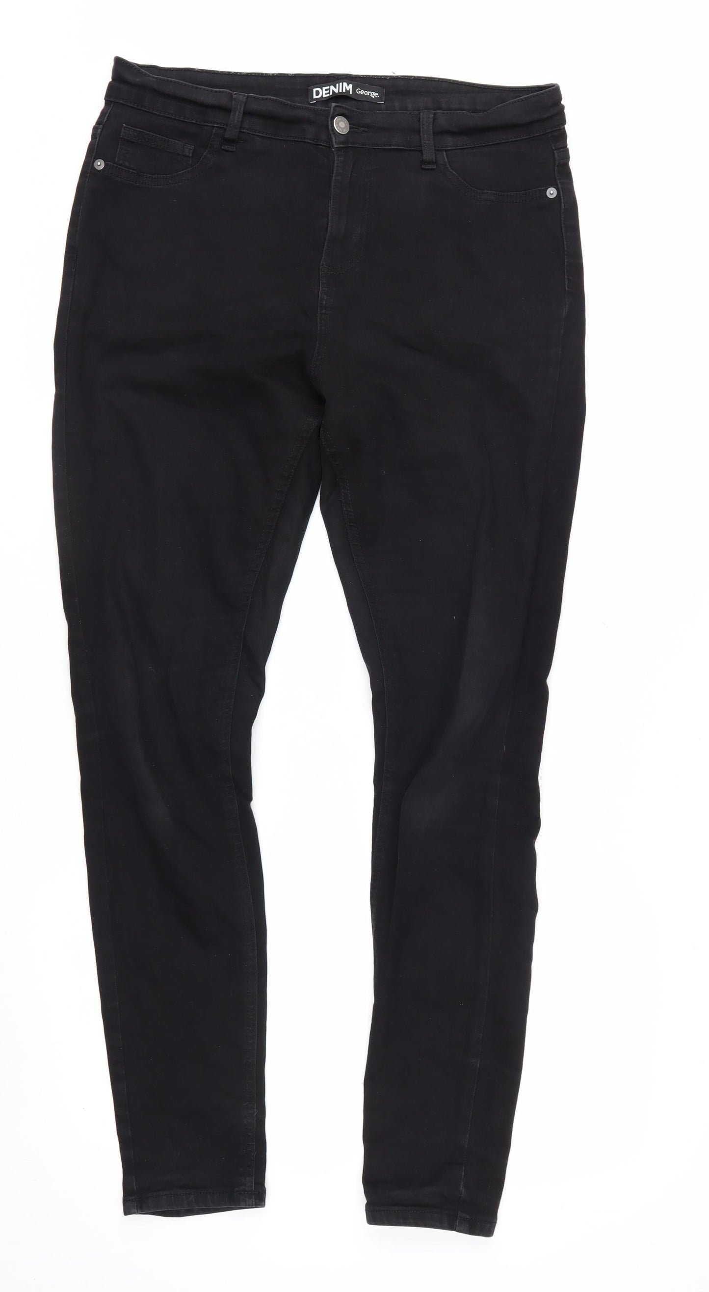 George Women's Black Size 14 Long Skinny Jeans Stretch Denim