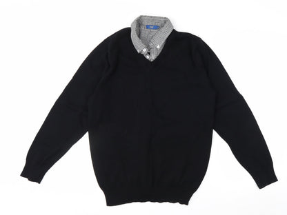 Cotton Traders Men's Black M V-Neck Cotton Pullover Jumper