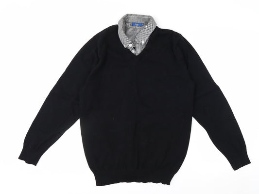 Cotton Traders Men's Black M V-Neck Cotton Pullover Jumper