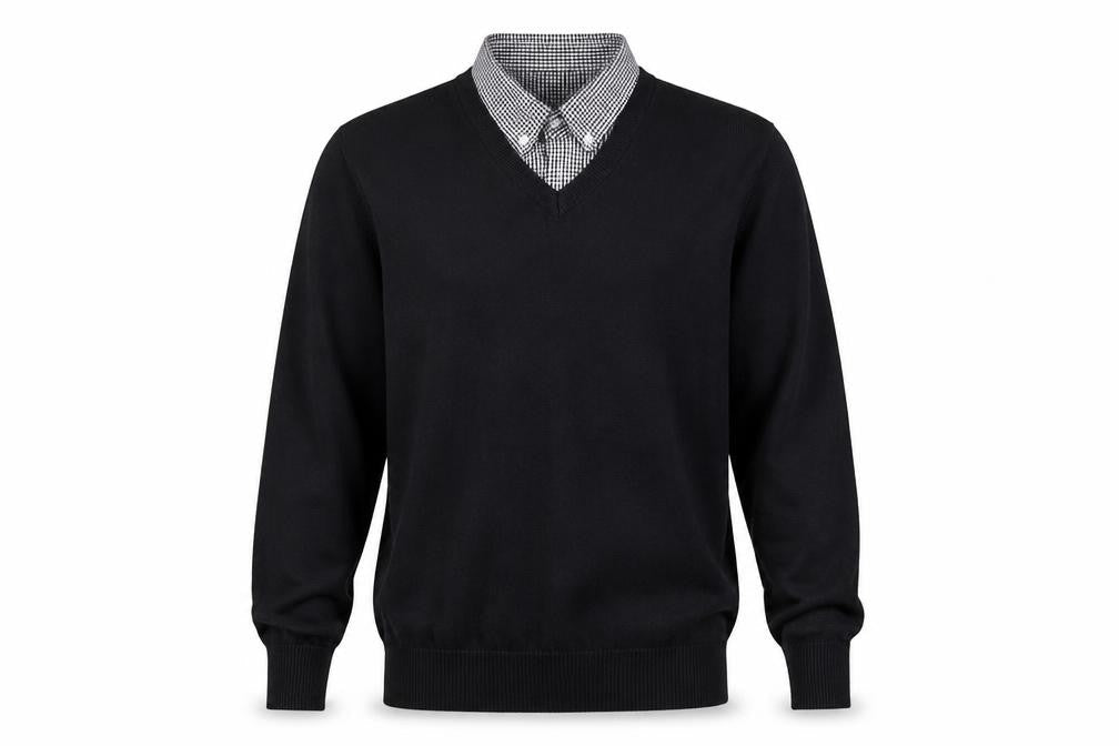 Cotton Traders Men's Black M V-Neck Cotton Pullover Jumper
