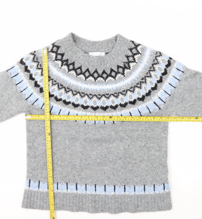 Primark Women Grey Fair Isle Crew Neck Chunky Knit Jumper M