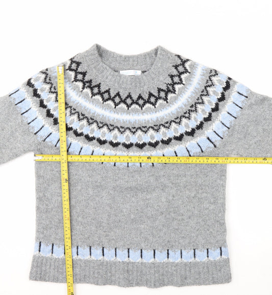 Primark Women Grey Fair Isle Crew Neck Chunky Knit Jumper M
