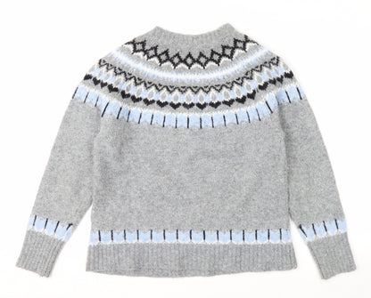 Primark Women Grey Fair Isle Crew Neck Chunky Knit Jumper M