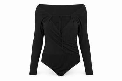 Lipsy Women’s Black Wrap Long Sleeve Off Shoulder Bodysuit Size 8