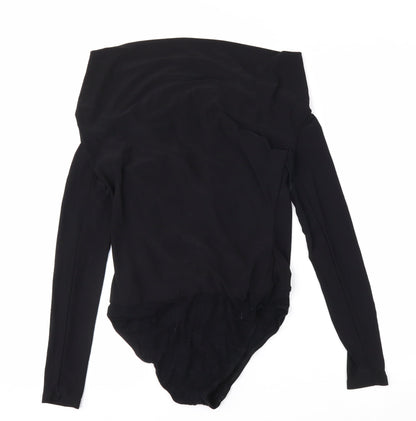Lipsy Women’s Black Wrap Long Sleeve Off Shoulder Bodysuit Size 8