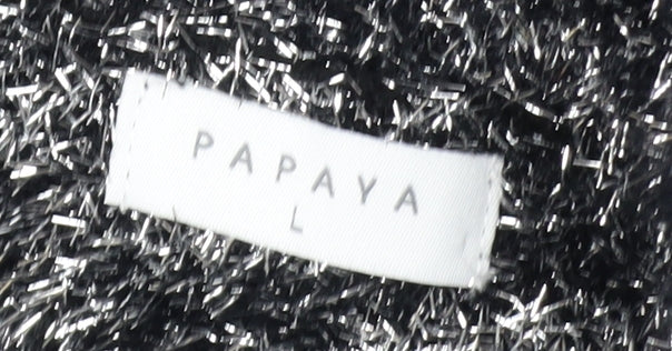 Papaya Women Black L Shimmery Long Sleeve Pullover Jumper