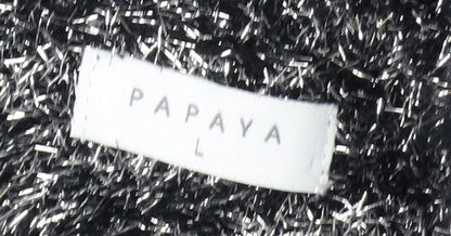 Papaya Women Black L Shimmery Long Sleeve Pullover Jumper