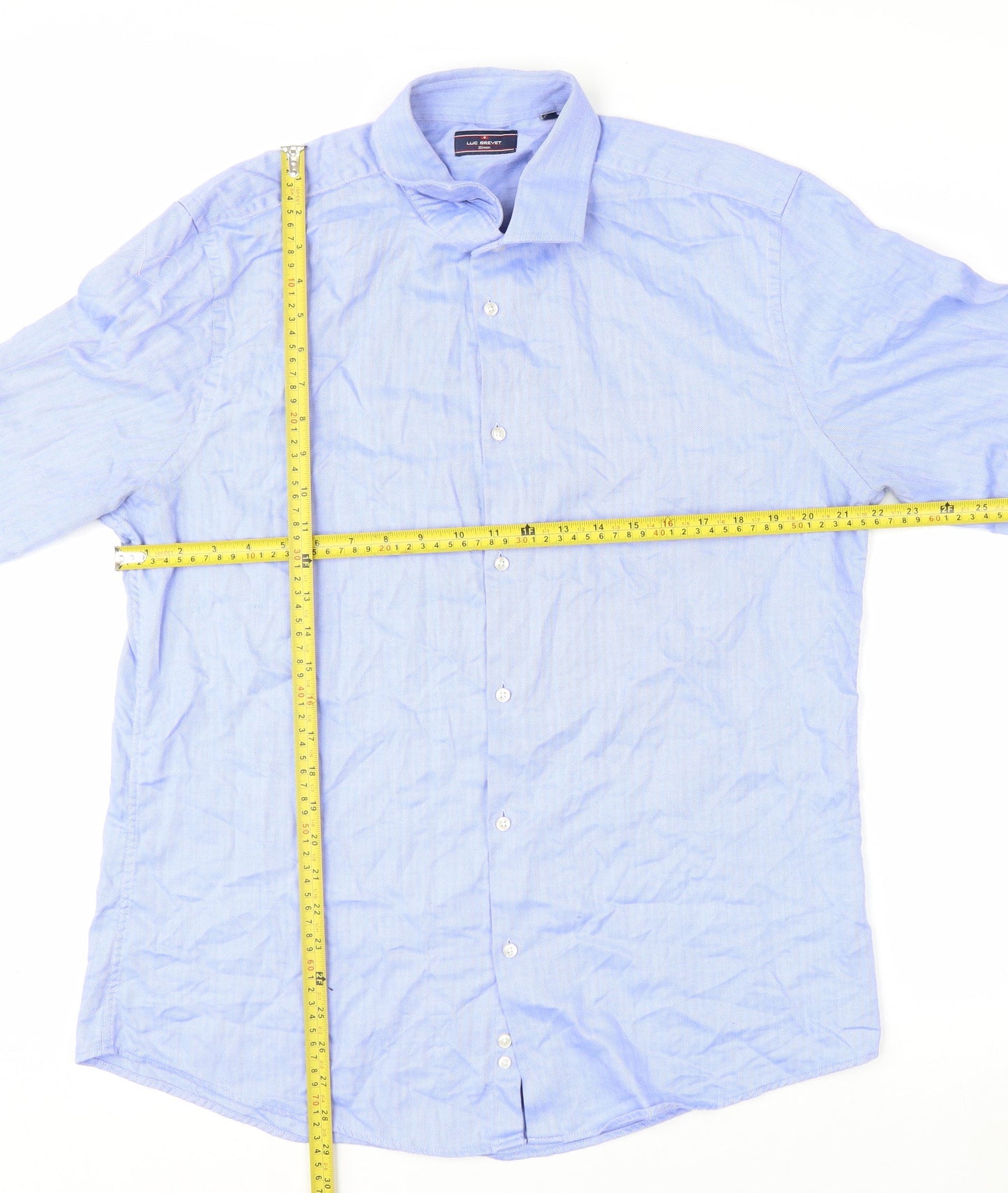Luc Brevet Men's Blue 17in Regular Fit Long Sleeve Cotton Button-Up Shirt