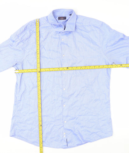 Luc Brevet Men's Blue 17in Regular Fit Long Sleeve Cotton Button-Up Shirt