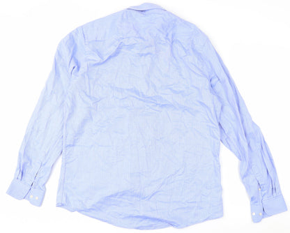Luc Brevet Men's Blue 17in Regular Fit Long Sleeve Cotton Button-Up Shirt
