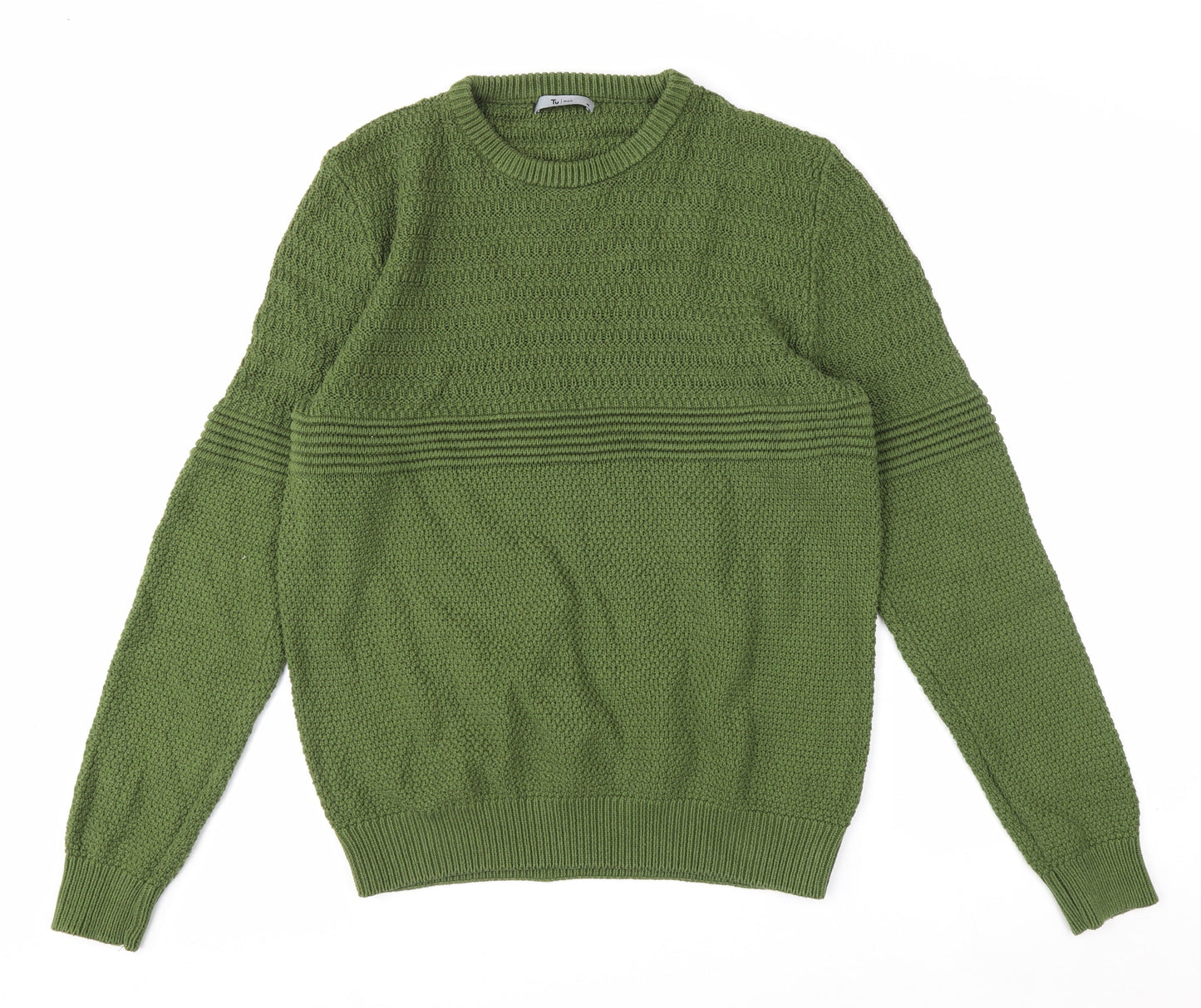 Tu Men Green Cotton Acrylic Chunky Knit Crew Neck Jumper Size M