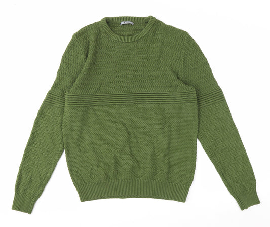 Tu Men Green Cotton Acrylic Chunky Knit Crew Neck Jumper Size M
