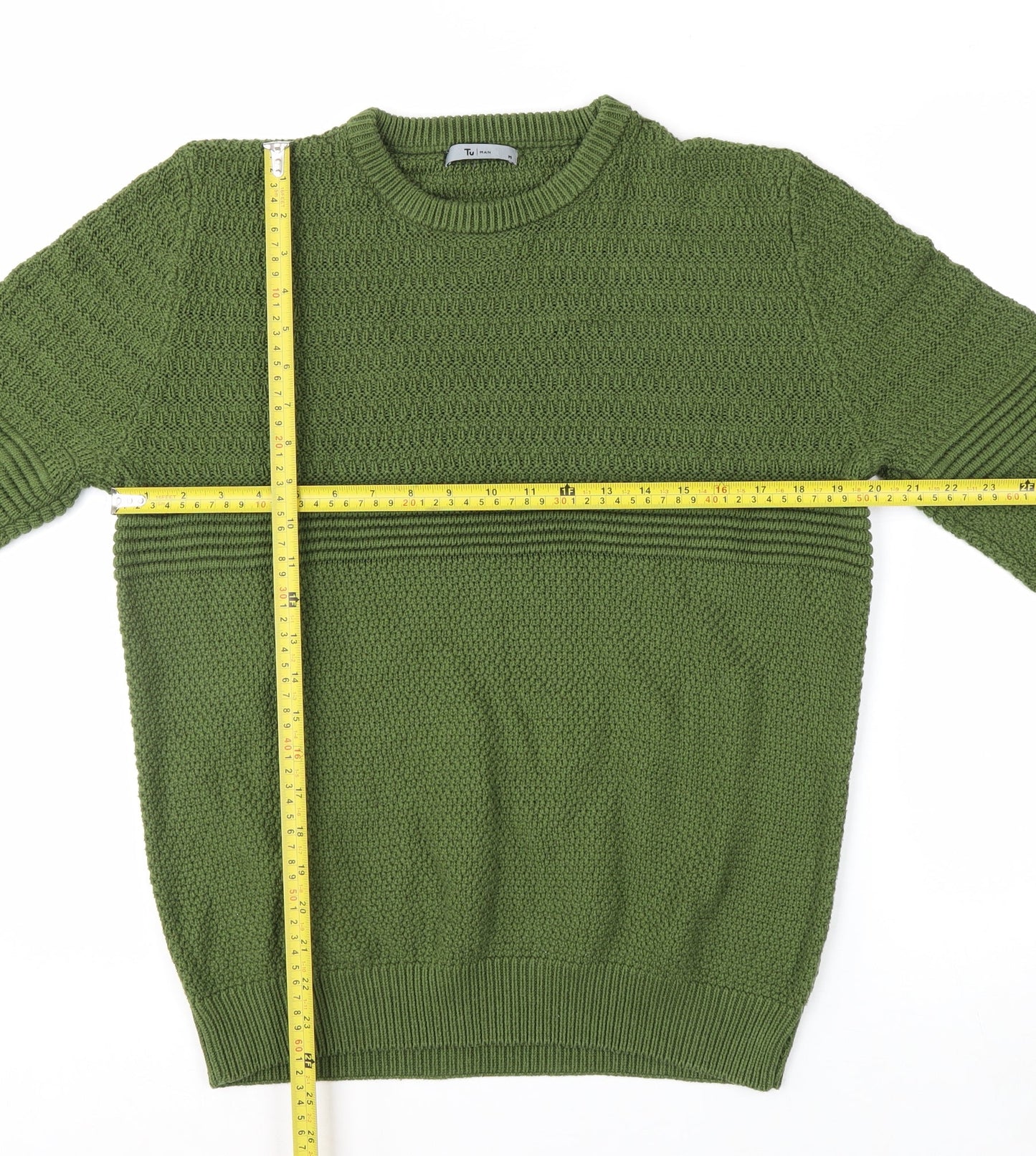 Tu Men Green Cotton Acrylic Chunky Knit Crew Neck Jumper Size M