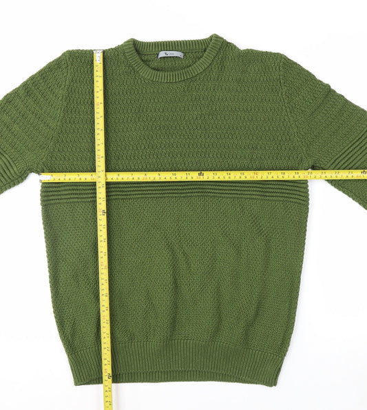 Tu Men Green Cotton Acrylic Chunky Knit Crew Neck Jumper Size M