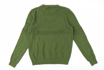 Tu Men Green Cotton Acrylic Chunky Knit Crew Neck Jumper Size M