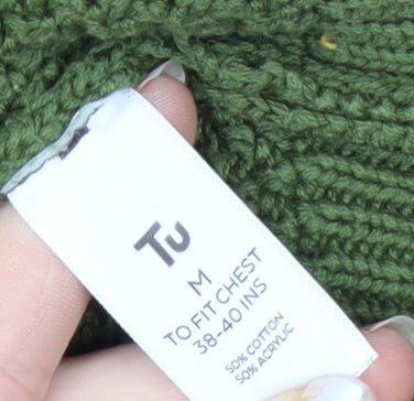 Tu Men Green Cotton Acrylic Chunky Knit Crew Neck Jumper Size M