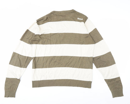 Bench Men's Beige Striped Crew Neck Cotton Acrylic Jumper Size M