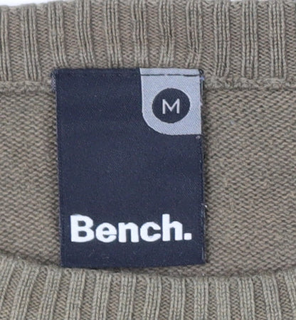 Bench Men's Beige Striped Crew Neck Cotton Acrylic Jumper Size M