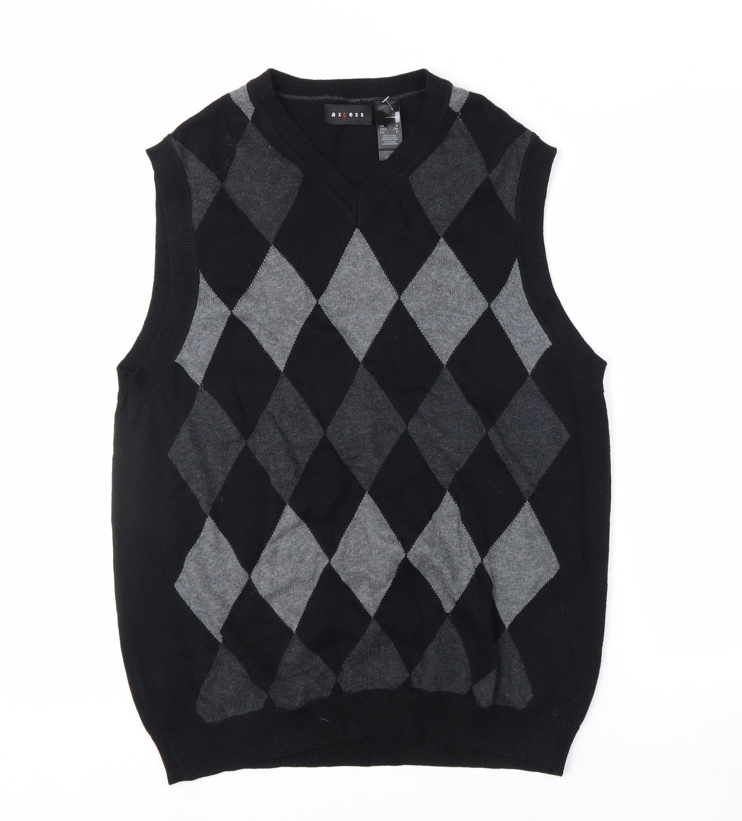 Axcess Men's Black Argyle Cotton Sleeveless V-Neck Vest Size S